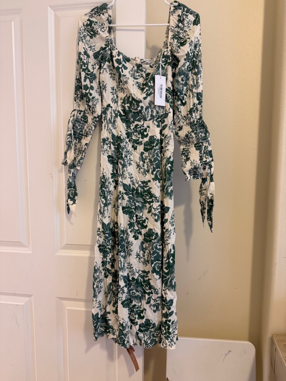 Reformation Cream and Green Floral Maxi Dress